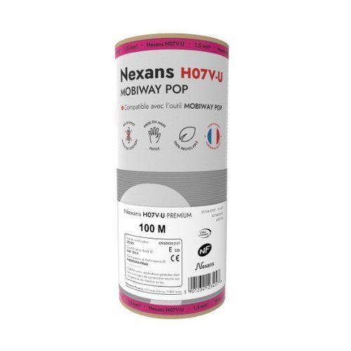 fil électrique H07V-U Nexans Mobiway Pop 1,5mm² gris