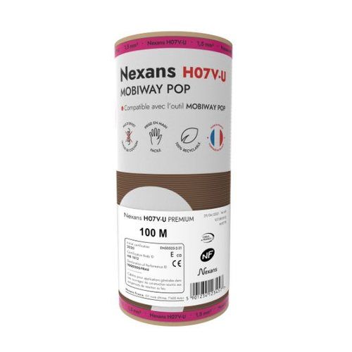 Fil électrique rigide H07VU 1.5² marron NEXANS Mobiway POP bobine de 100m