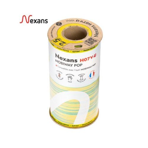 Fil électrique rigide H07VU 2.5² vert/jaune NEXANS Mobiway POP bobine de 100m