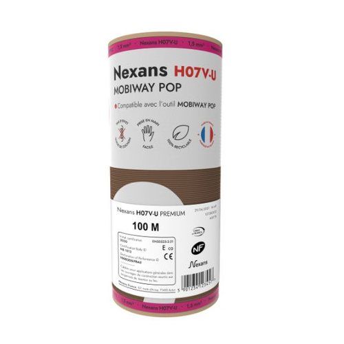 Fil électrique rigide H07VU 2.5² marron NEXANS Mobiway Pop bobine de 100m