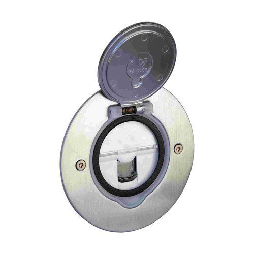 prise de sol ronde RJ45 Legrand Mosaic en inox brossé - volet ouvert