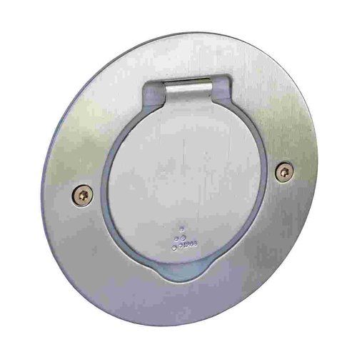 prise de sol ronde RJ45 Legrand Mosaic en inox brossé - volet fermé