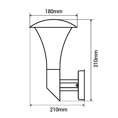 ARLUX Applique extérieure montante Gypse 230V E27 60W max inox - schéma avec dimensions