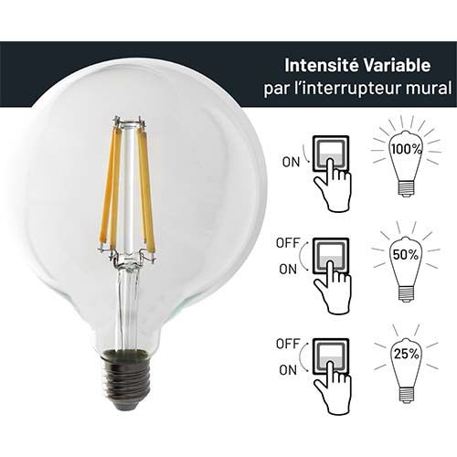 ARLUX Ampoule LED 3-Steps dimmable transparente E27 Ø125 230V 6W(=80W) 900lm 2700K - dimensions