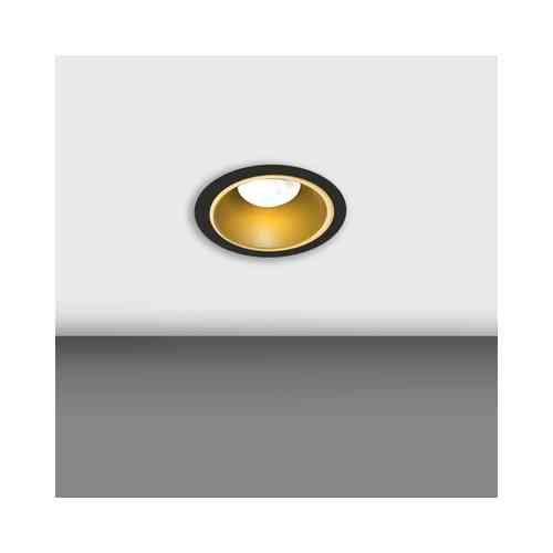 Support de spot basse luminance rond fixe 88mm avec douille GU10 ARLUX noir et or Naxos encastré dans plafond