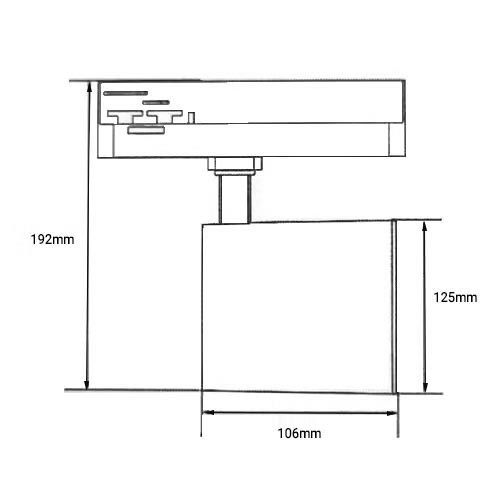 Spot LED sur rail Arlux Track Light 45° - dimensions