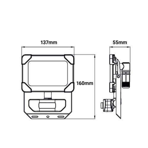 Dimensions du projecteur extérieur LED à détection Arlux Kreon coloris noir