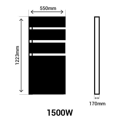 Sèche-serviettes électrique connecté 1500W mât à gauche ATLANTIC Serenis - schéma avec dimensions