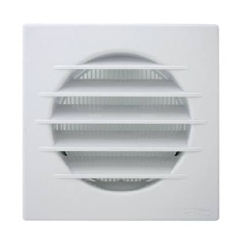 Grille d'aération blanche encastrable PVC carrée Autogyre de 126mm x 126mm - vue de face