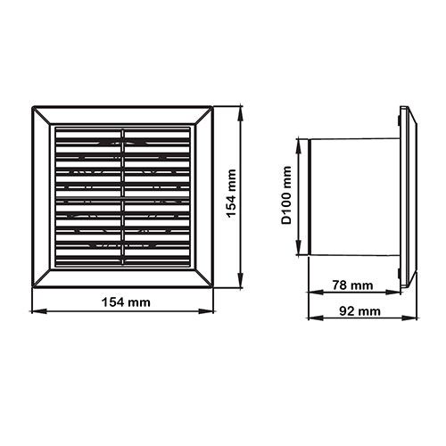 Extracteur d'air SLIM D100 98m³/h AUTOGYRE à cordelette - dimensions