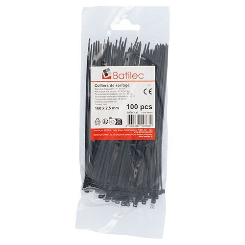 Paquet de 100 colliers de serrage noir BATILEC