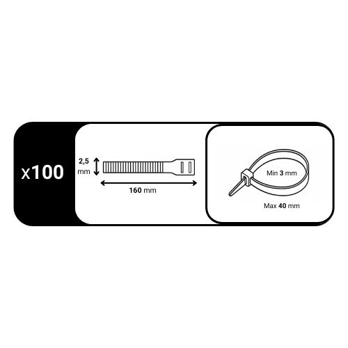 colliers de serrage noir  160 x 2,5mm Batilec