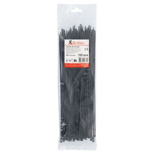 Paquet de 100 colliers de serrage noirs Batilec 300x3,6mm