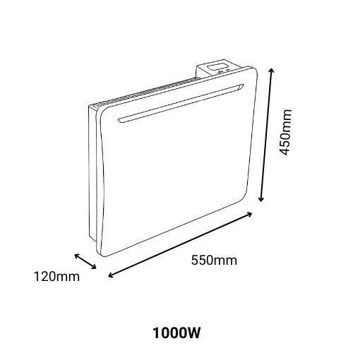 radiateur à inertie céramique blanc 1000W Batilec Alen - schéma dimensions
