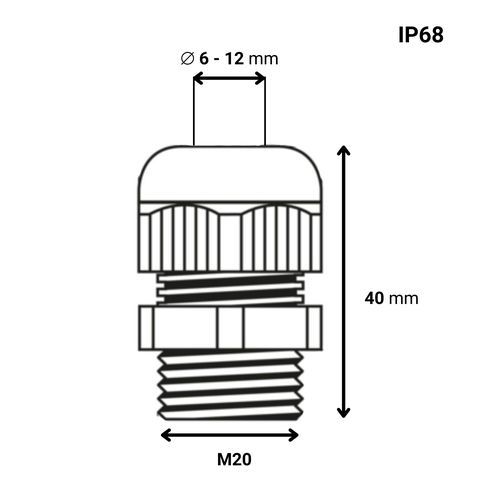 Schéma avec dimensions du presse étoupe M20 Batilec