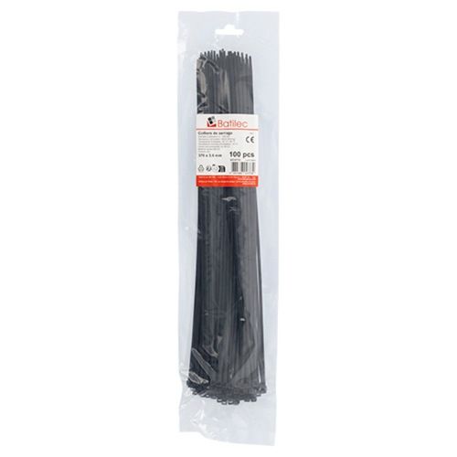 Paquet de 100 colliers de serrage noirs Batilec 370x3,6mm