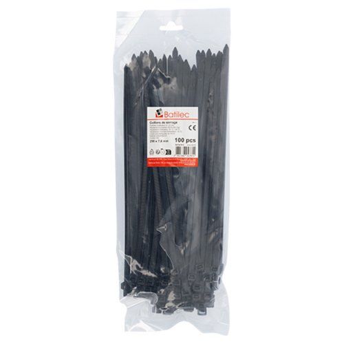 Paquet de 100 colliers de serrage noirs Batilec 290x7,6mm