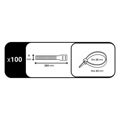 Paquet de 100 colliers d'installation noirs Batilec 265x9mm