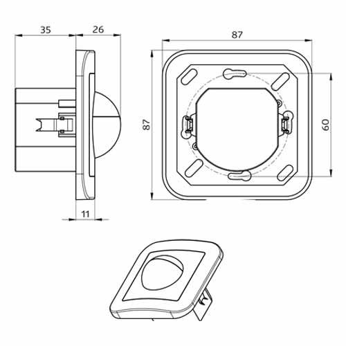 Dimensions et schéma du détecteur infrarouge BEG LUXOMAT 180° Indoor 180-R - 92623