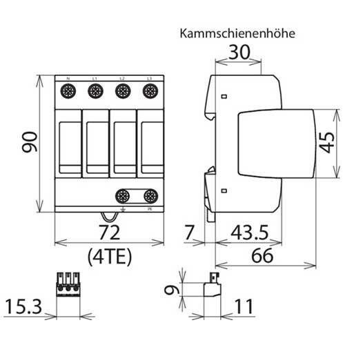 DEHN Parafoudre tétrapolaire débrochable et autoprotégé type 2 15kA 230V - schéma 2