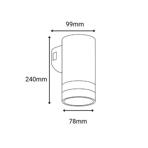 Applique extérieure ronde ENLITE LED bidirectionnelle IP65 230V 10W 830lm CCT noir - schéma avec dimensions