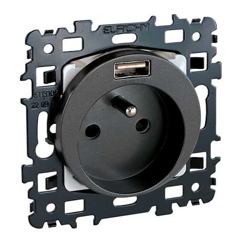 Prise de courant anthracite Eurohm Square avec port USB de type A