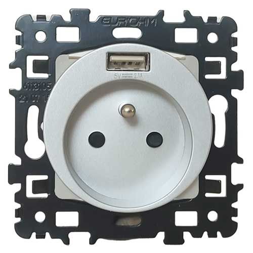 Prise de courant silver Eurohm Square avec port USB de type A - vue de face
