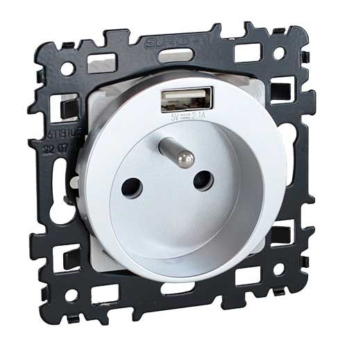 Prise de courant silver Eurohm Square avec port USB de type A