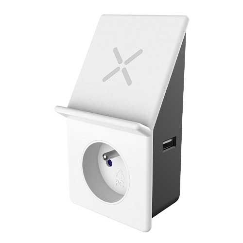 GAO Adaptateur prise 2P+T avec chargeur à induction 10W et USB 2,4 A - 0436F