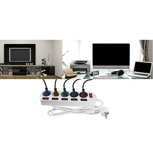 Multiprise 5 prises 2P+T avec interrupteurs individuels 16A - Câble 1,4m