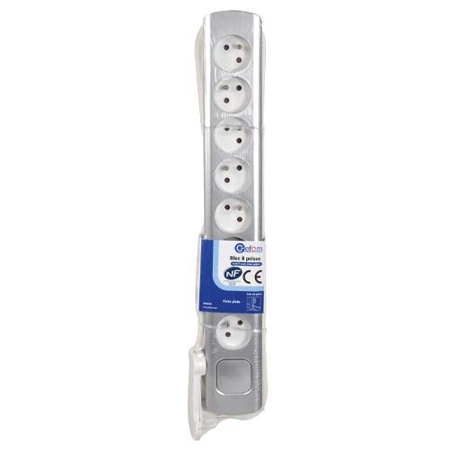 Grande multiprise design 8 prises d'alimentation, Elégante et discrète avec un interrupteur bouton poussoir.