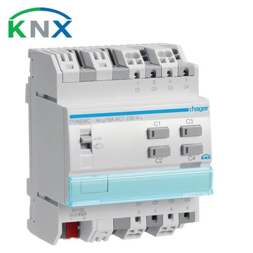 HAGER KNX Actionneur de commutation 4 sorties multifonctions 16A 230V - TYA604C