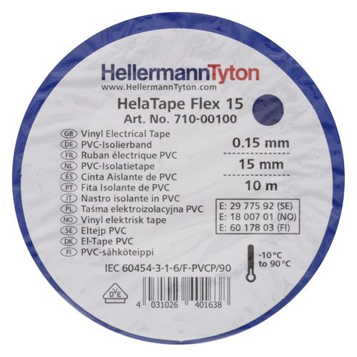 Ruban adhésif isolant bleu 15mm x 10m Hellermanntyton