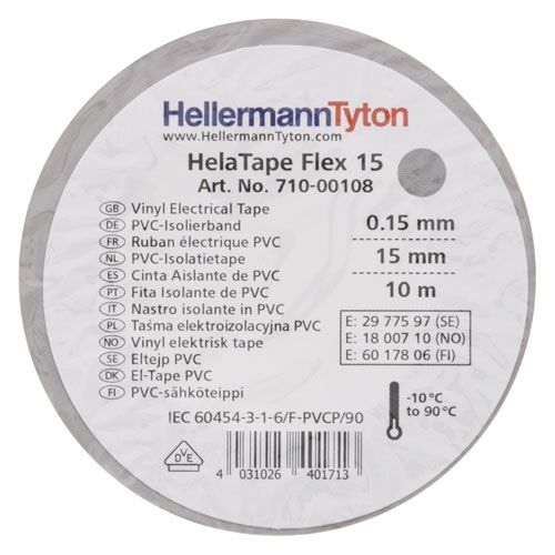 Ruban adhésif isolant gris 15mm x 10m HellermannTyton