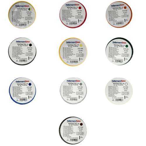 Lot de 10 rubans adhésifs isolants 15mm x 10m Hellermanntyton