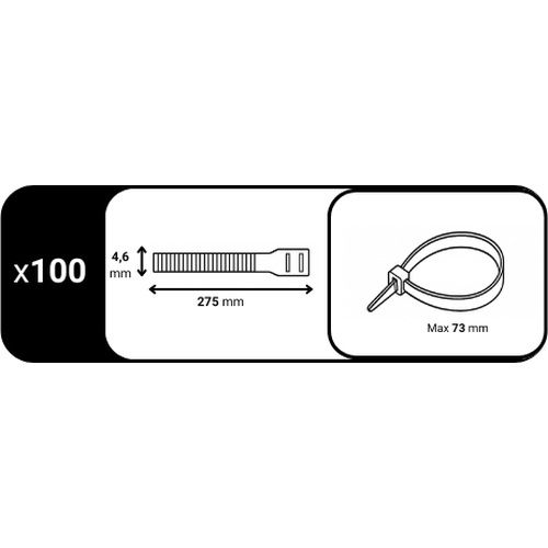 Colliers de serrage blancs 275x4,6mm Hellermanntyton - schéma avec dimensions