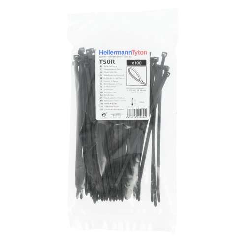 Colliers de serrage noirs 200x4,6mm Hellermanntyton - paquet de 100 pièces