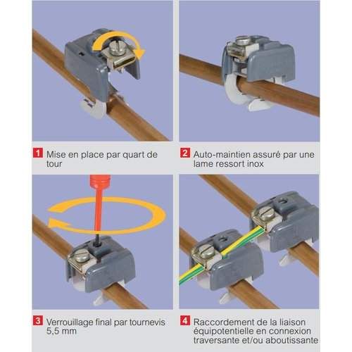 Connecteur de liaison équipotentielle Legrand pour canalisation D.12mm à 16mm - notice de montage