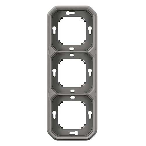 Support plaque encastré 3 postes gris Legrand Plexo - vue de face verticale