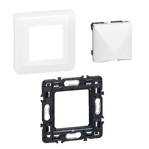 Sortie de câble + plaque de finition Legrand Mosaic + support de fixation Legrand BATIBOX