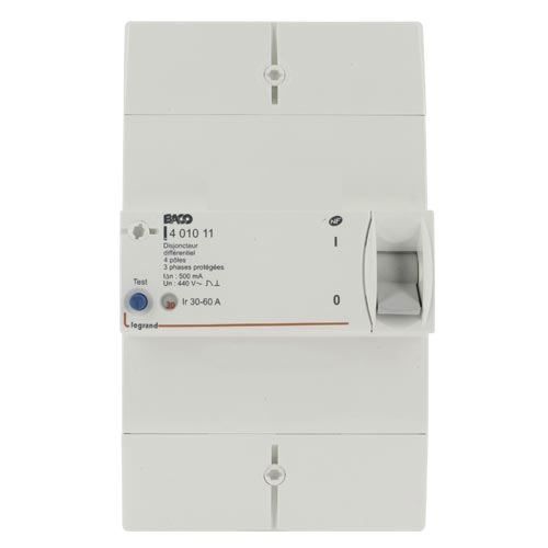 Disjoncteur d'abonné tétrapolaire 60A 500mA différentiel instantané Legrand - vue de face