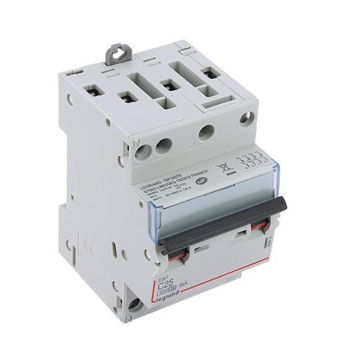Disjoncteur LEGRAND DX3 tétrapolaire 25A courbe C 4,5kA 400V - vue de dessus