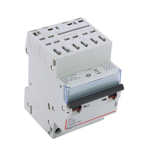 Disjoncteur LEGRAND DX3 tétrapolaire 10A auto/vis courbe C 4,5kA 400V - vue de dessus