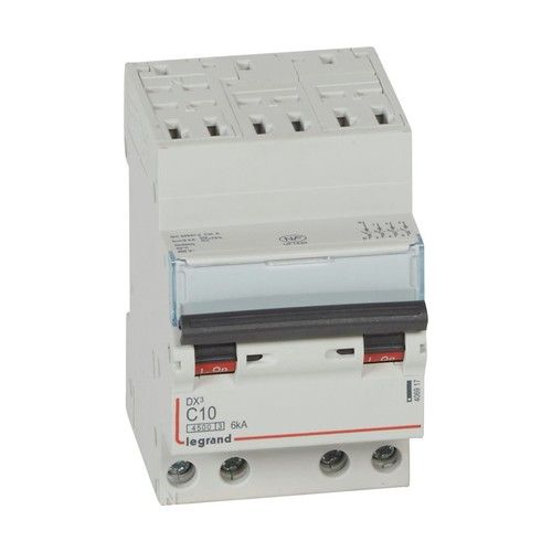 Disjoncteur LEGRAND DX3 tétrapolaire 10A auto/vis courbe C 4,5kA 400V