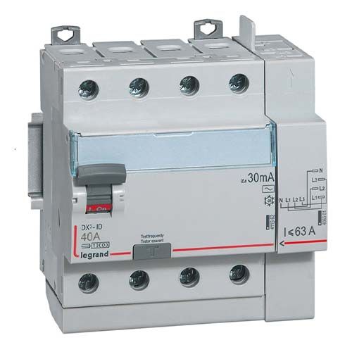 Interrupteur différentiel tétrapolaire LEGRAND DX3 40A 30mA type AC auto 5 modules 400V