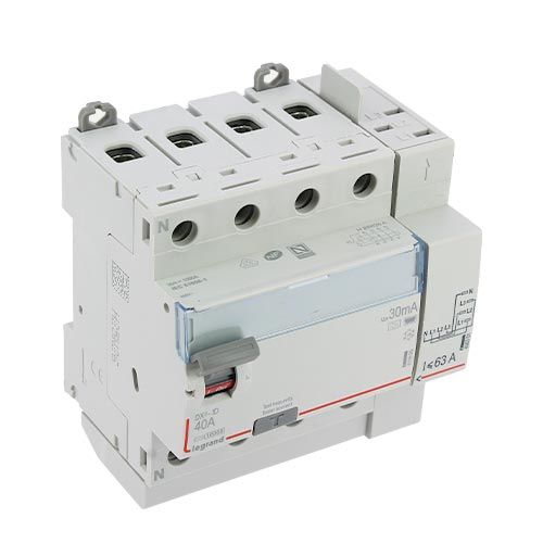 Interrupteur différentiel LEGRAND DX3 tétrapolaire 40A 30mA type F 5 modules 400V - vue de dessus