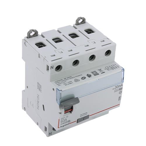Interrupteur différentiel LEGRAND DX3 tétrapolaire 63A 30mA type F 4 modules 400V - vue de dessus