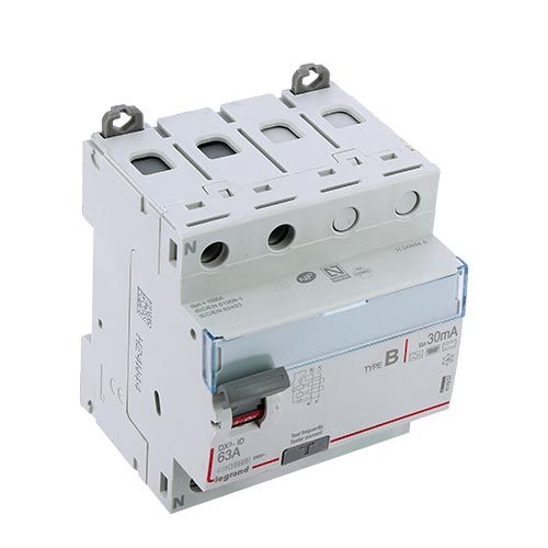 Interrupteur différentiel LEGRAND DX3 tétrapolaire 63A 30mA type B 4 modules 400V - vue de dessus