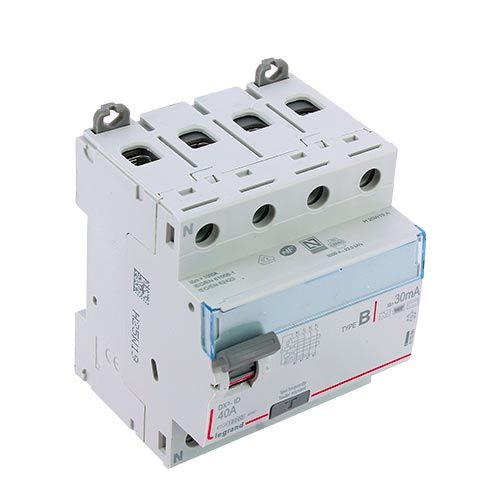 Interrupteur différentiel LEGRAND DX3 tétrapolaire 40A 30mA type B 4 modules 400V - vue de dessus