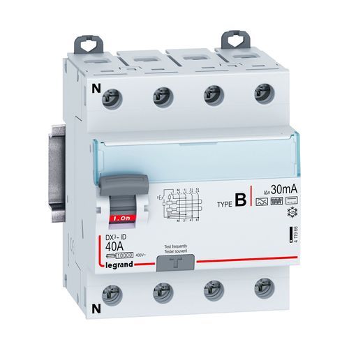 Interrupteur différentiel LEGRAND DX3 tétrapolaire 40A 30mA type B 4 modules 400V
